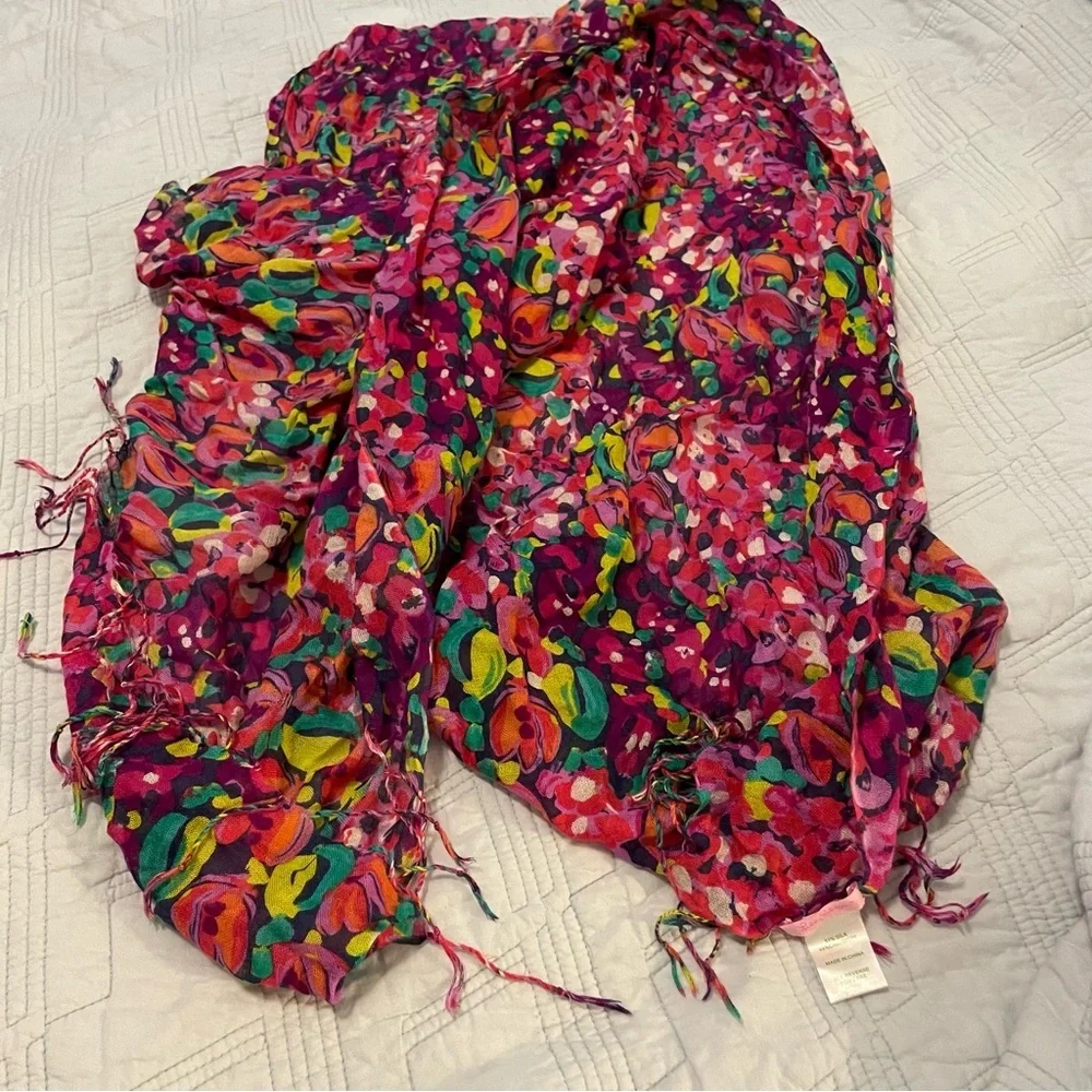 Lilly Pulitzer silk and cashmere Multicolor Floral Fringe Scarf